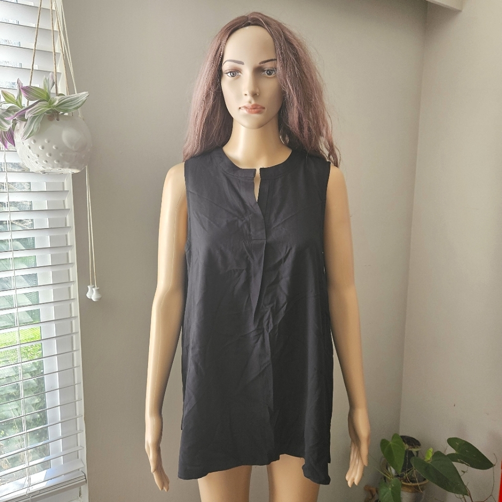 Joan Vass black sleeveless blouse top flowy loose fit